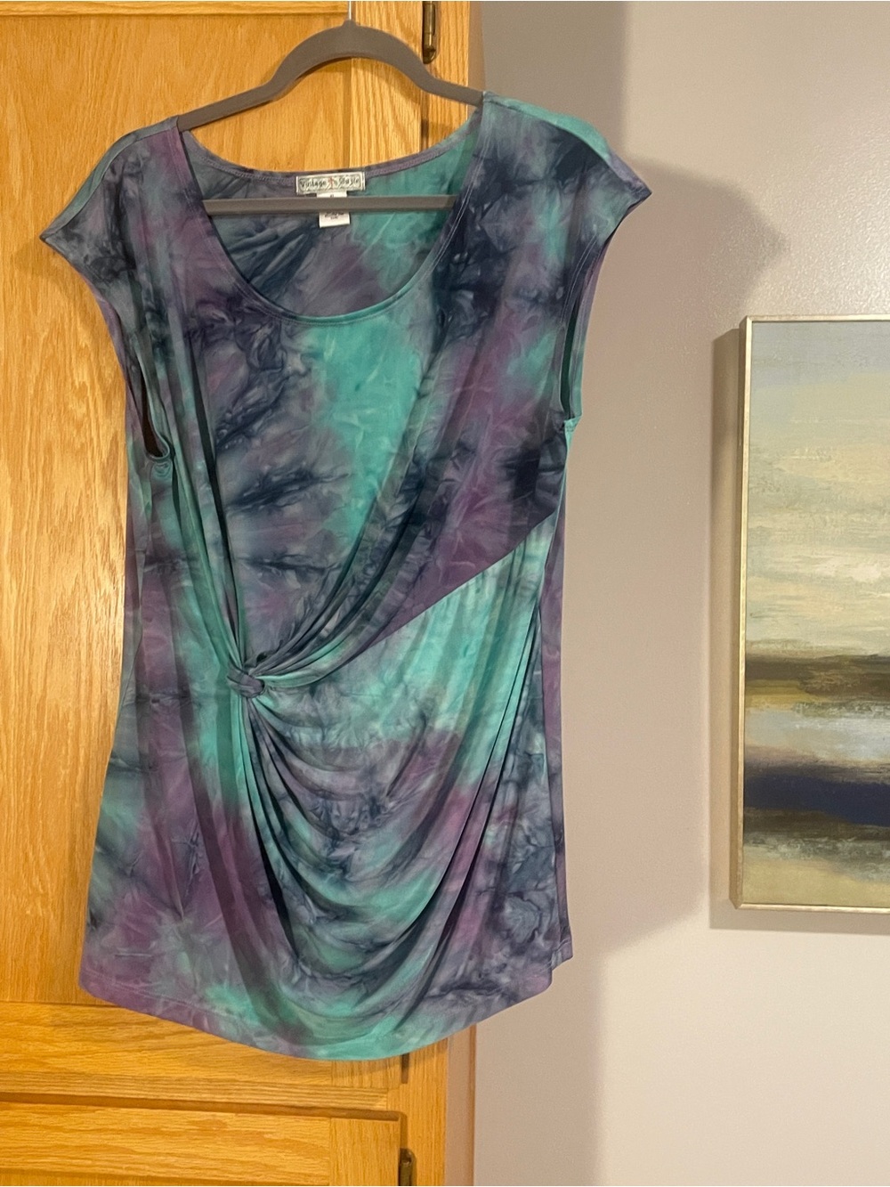 Vintage Suzi Tie-Dye Twist Front Women’s Top - Teal & Purple